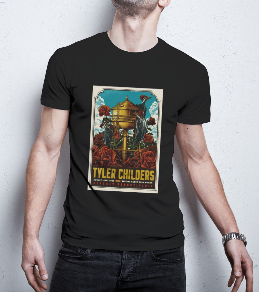 Tyler Childers August 14 2026 Hershey PA Water Tower Woodpeckers Roses T-Shirt