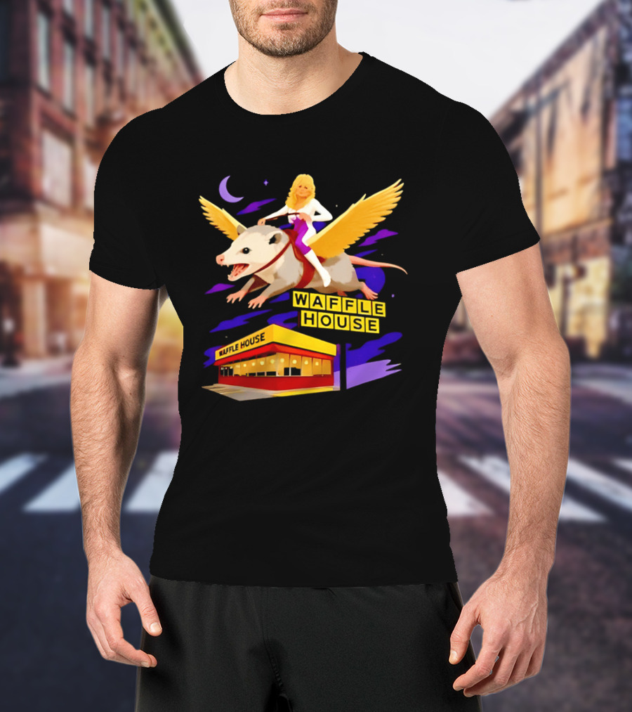 Waffle House Dolly Parton Flying Opossum Adventure T-Shirt