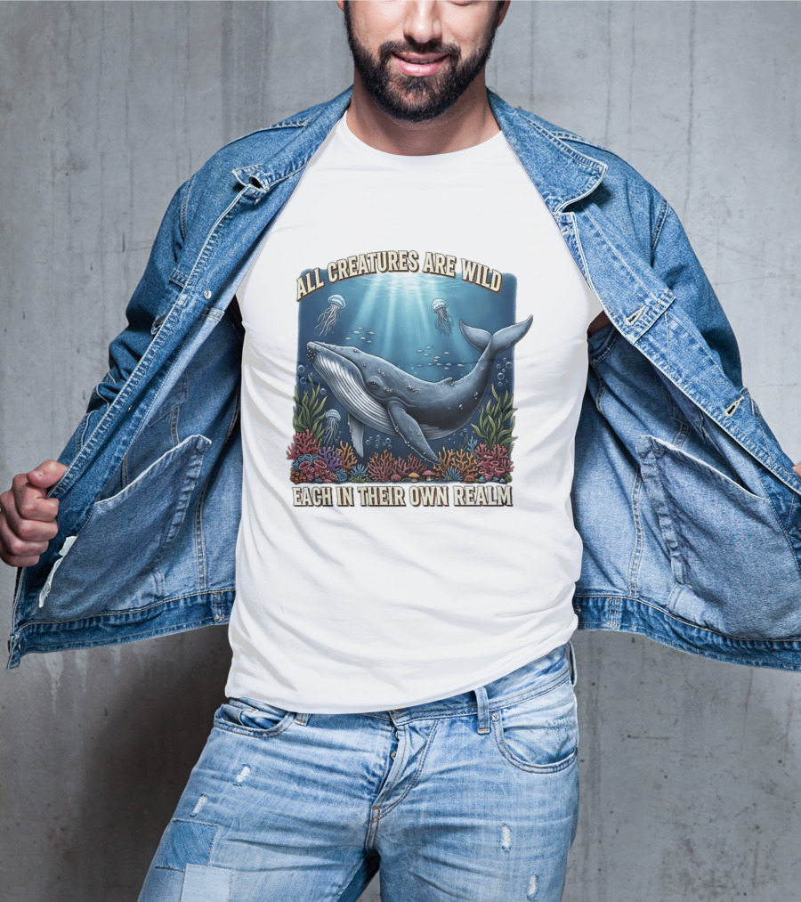 All Creatures Are Wild Humpback Whale Ocean Coral Reef Jellyfish Realm T-Shirt