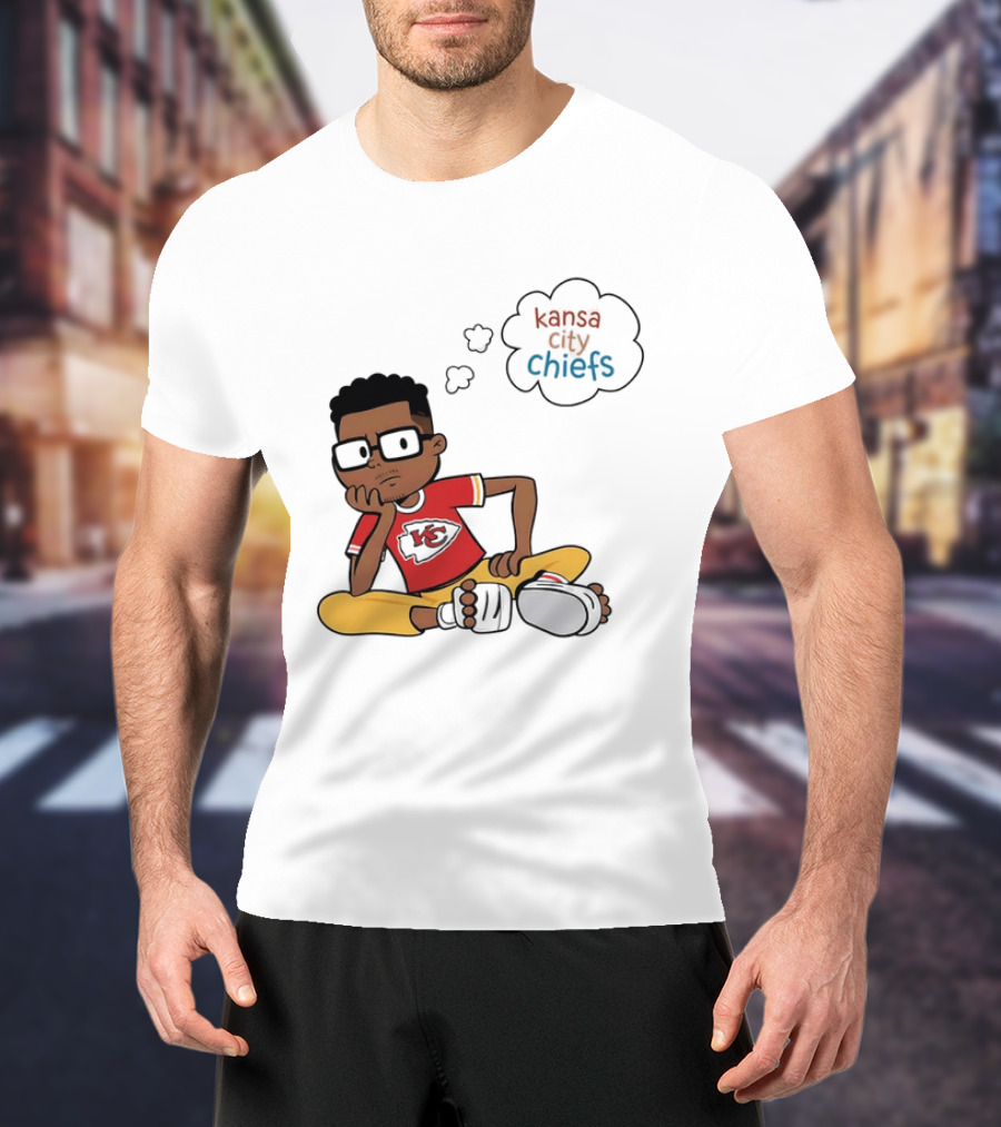 Kansas City Chiefs Cartoon Boy Thought Bubble Sitting With KC T-Shirt