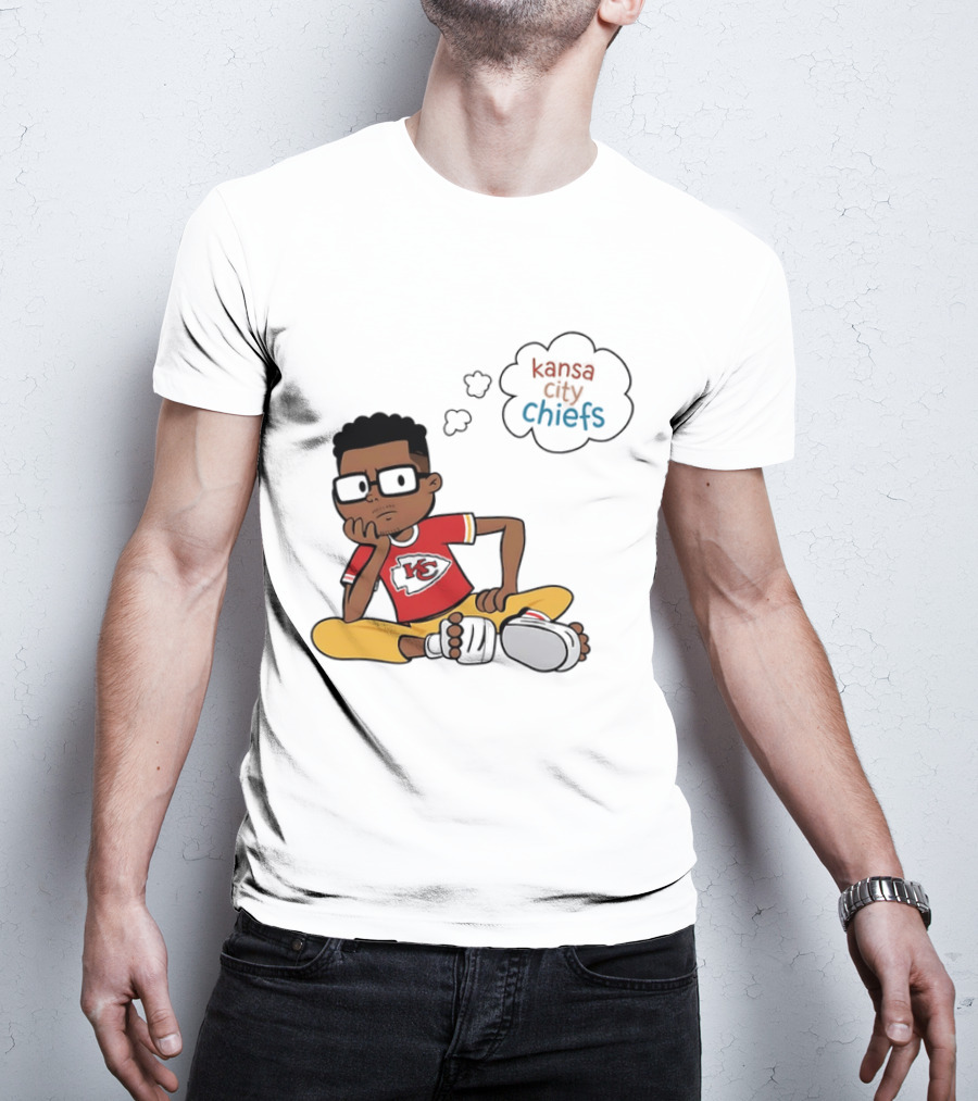 Kansas City Chiefs Cartoon Boy Thought Bubble Sitting With KC T-Shirt