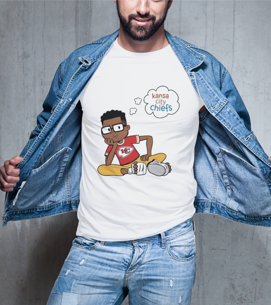 Kansas City Chiefs Cartoon Boy Thought Bubble Sitting With KC T-Shirt