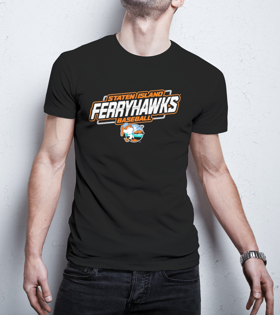 Staten Island Ferryhawks Baseball Cartoon Bird Player T-Shirt