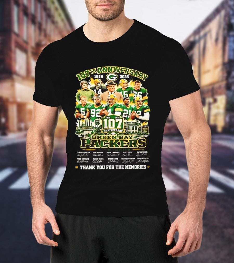 Green Bay Packers 107th Anniversary 1919 2026 NFL Legends Thank You For The Memories T-Shirt