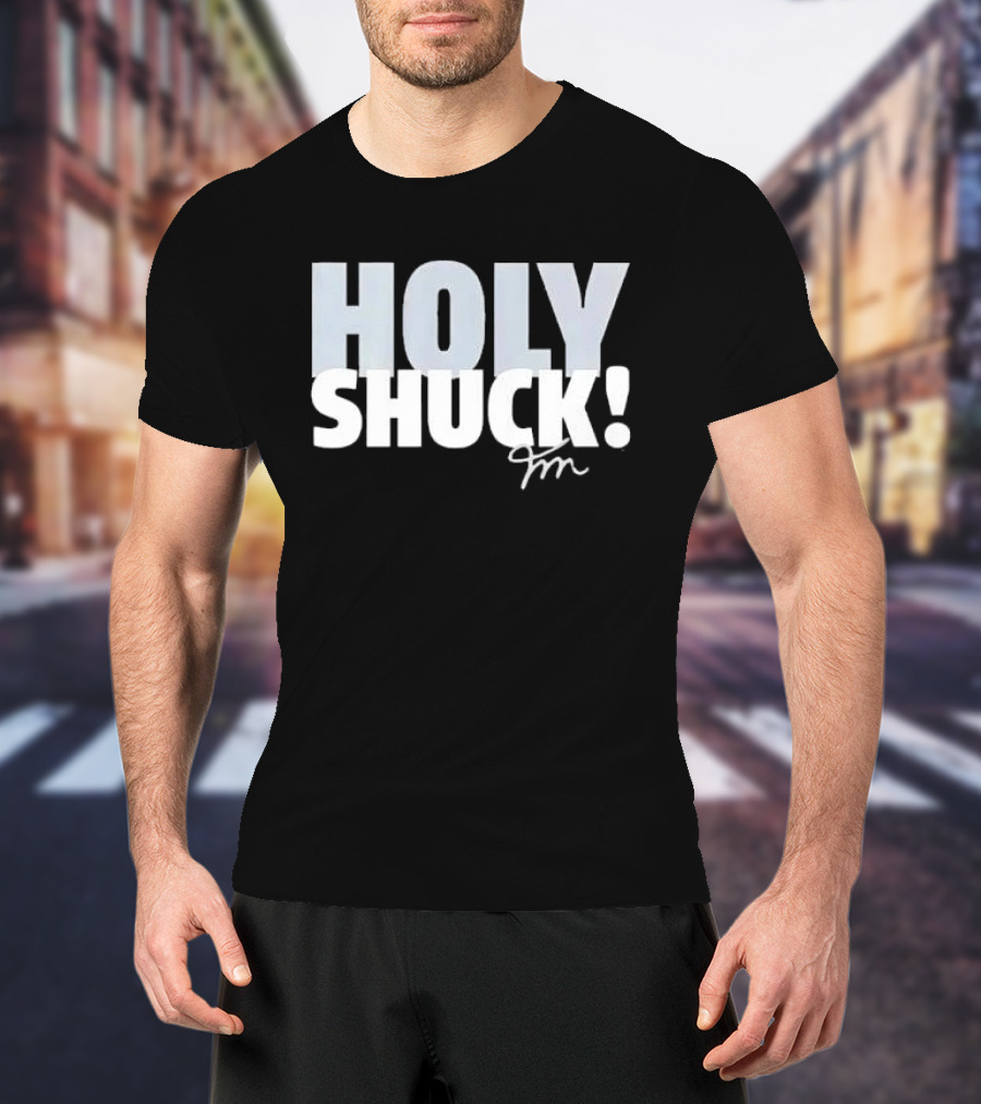 Holy Shuck Overlapping Stacked Cursive Script Signature T-Shirt