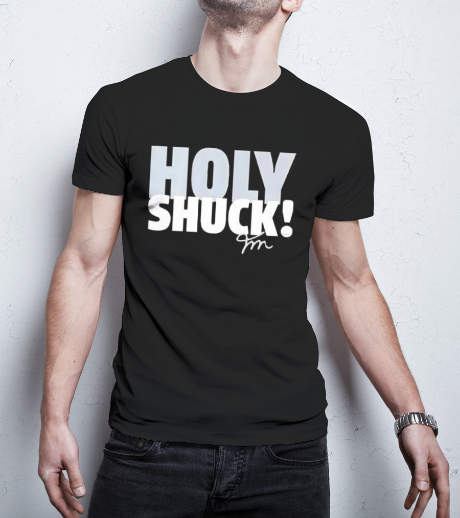 Holy Shuck Overlapping Stacked Cursive Script Signature T-Shirt