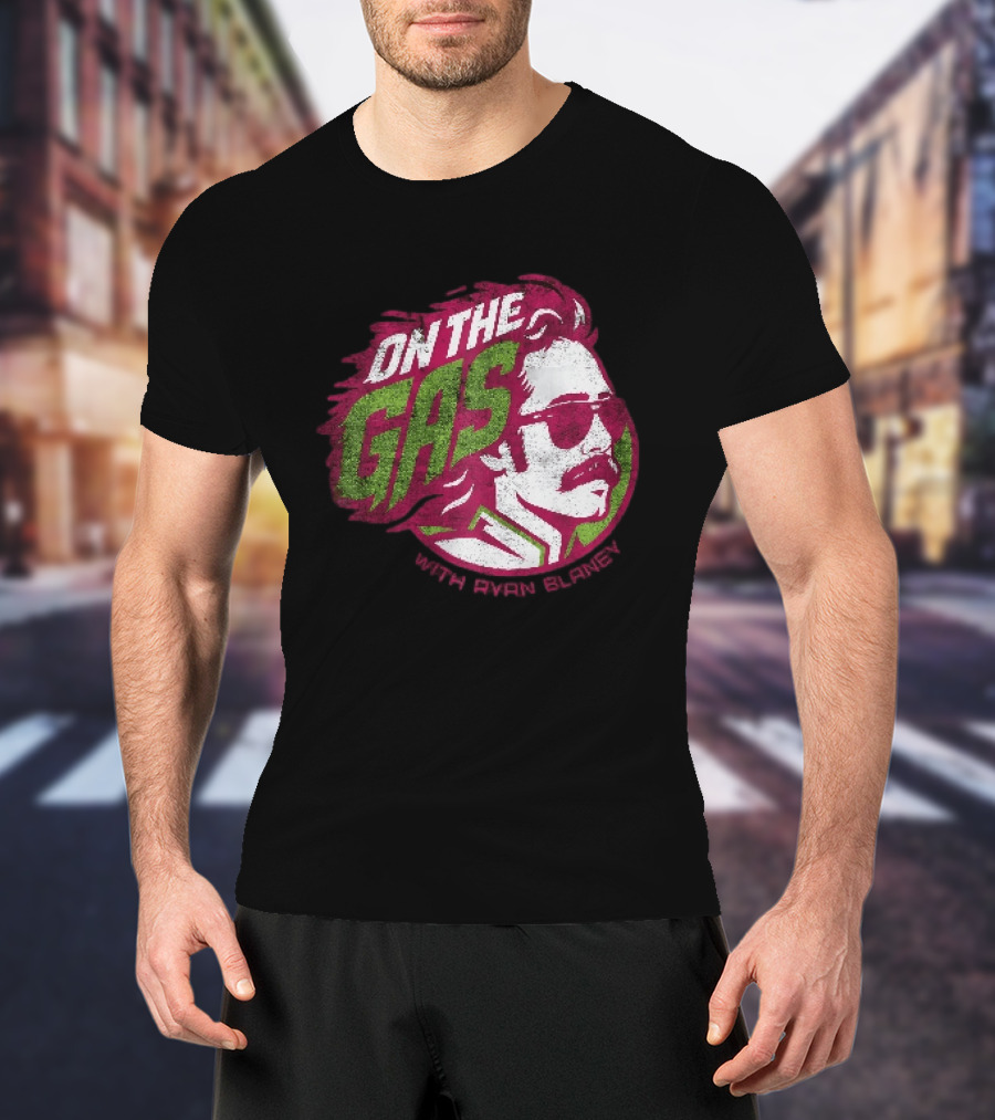 On The Gas With Ryan Blaney Racing Style Retro Hair Sunglasses T-Shirt