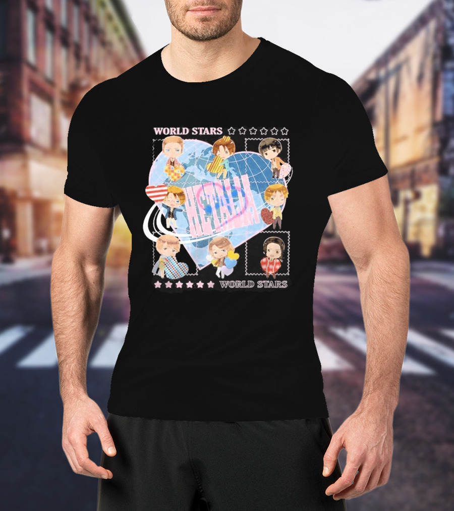Hot Topic Hetalia Chibi World Stars Characters With Hearts T-Shirt
