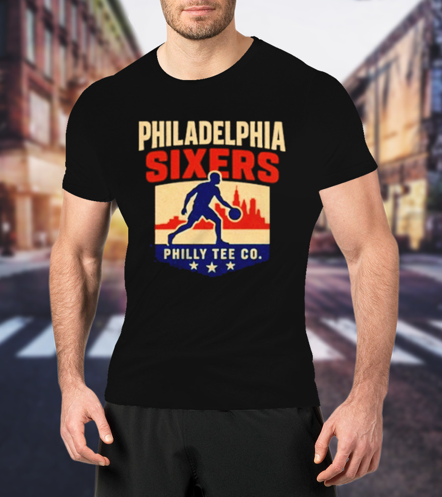 Philadelphia Sixers Dribble Philly Co Retro Skyline T-Shirt