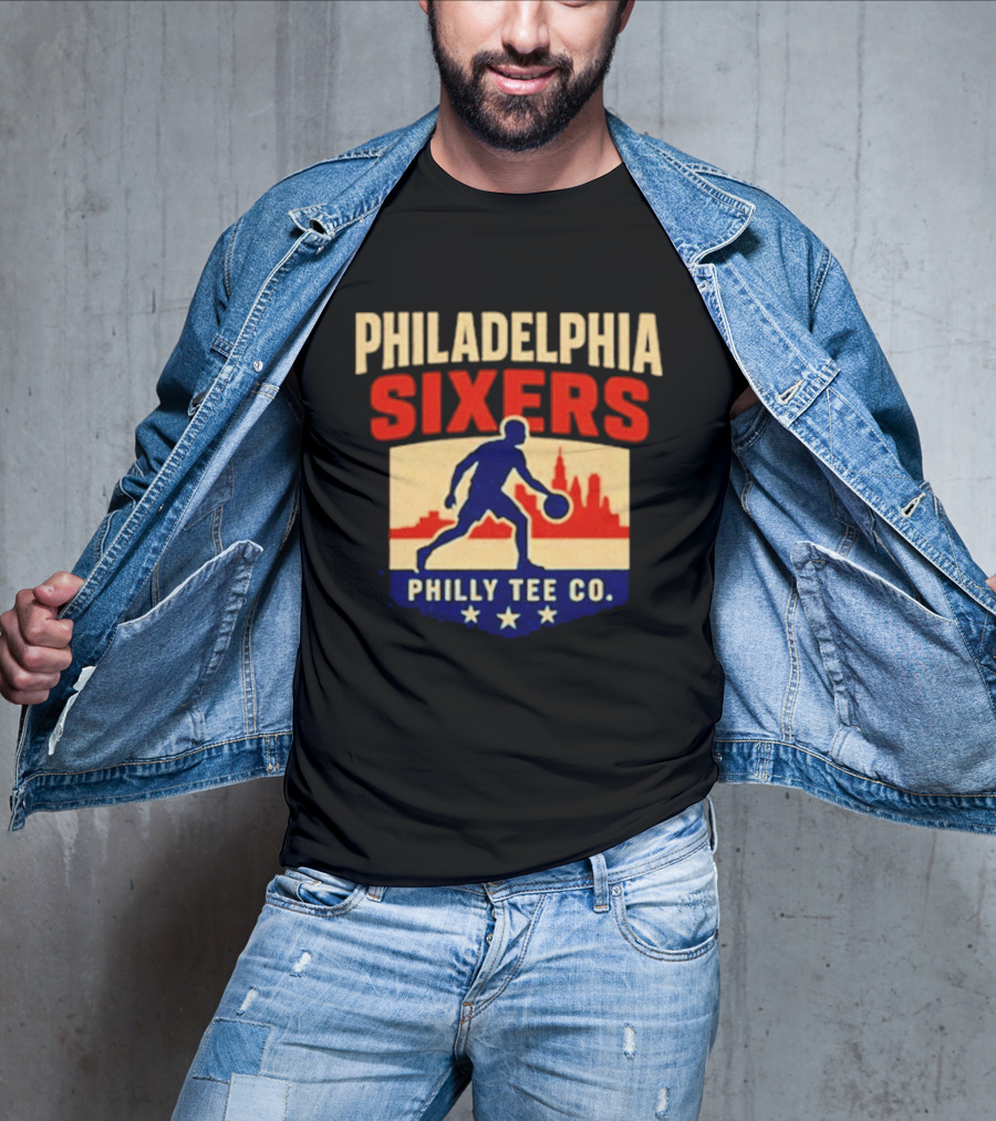 Philadelphia Sixers Dribble Philly Co Retro Skyline T-Shirt