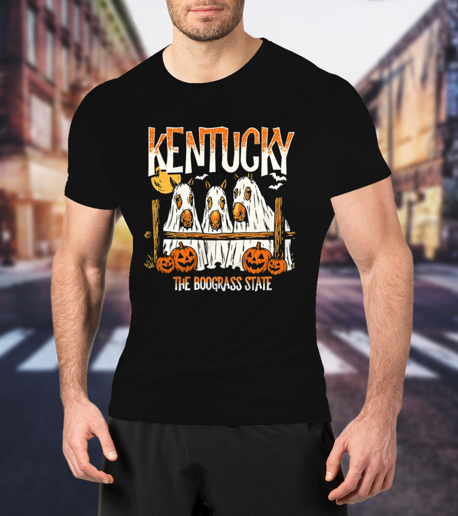 Kentucky Halloween Ghost Horses Pumpkin Boograss State T-Shirt