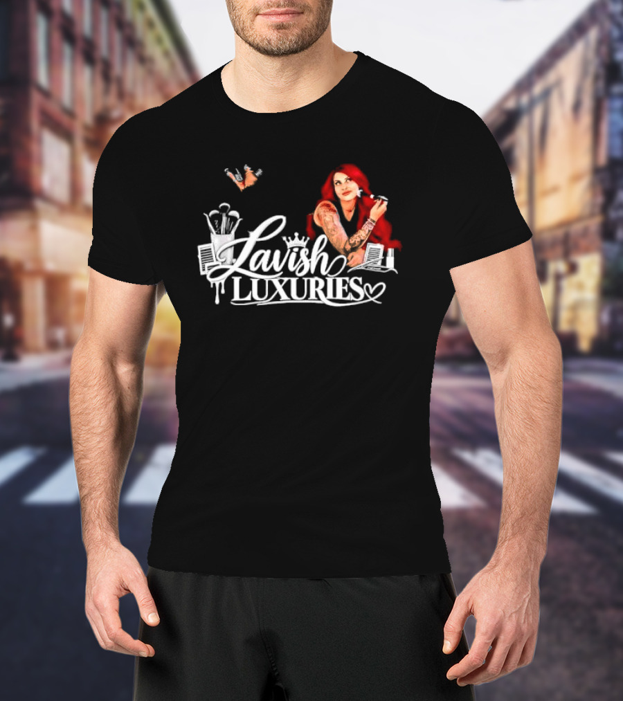 Lavish Luxuries Tattooed Red Hair Woman Makeup Brushes Lash Trays T-Shirt