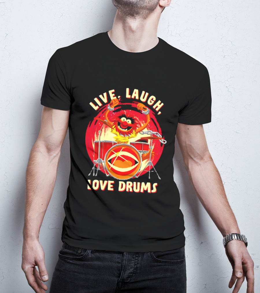 Live Laugh Love Drums Muppet Animal Playing Musical Instrument Red T-Shirt