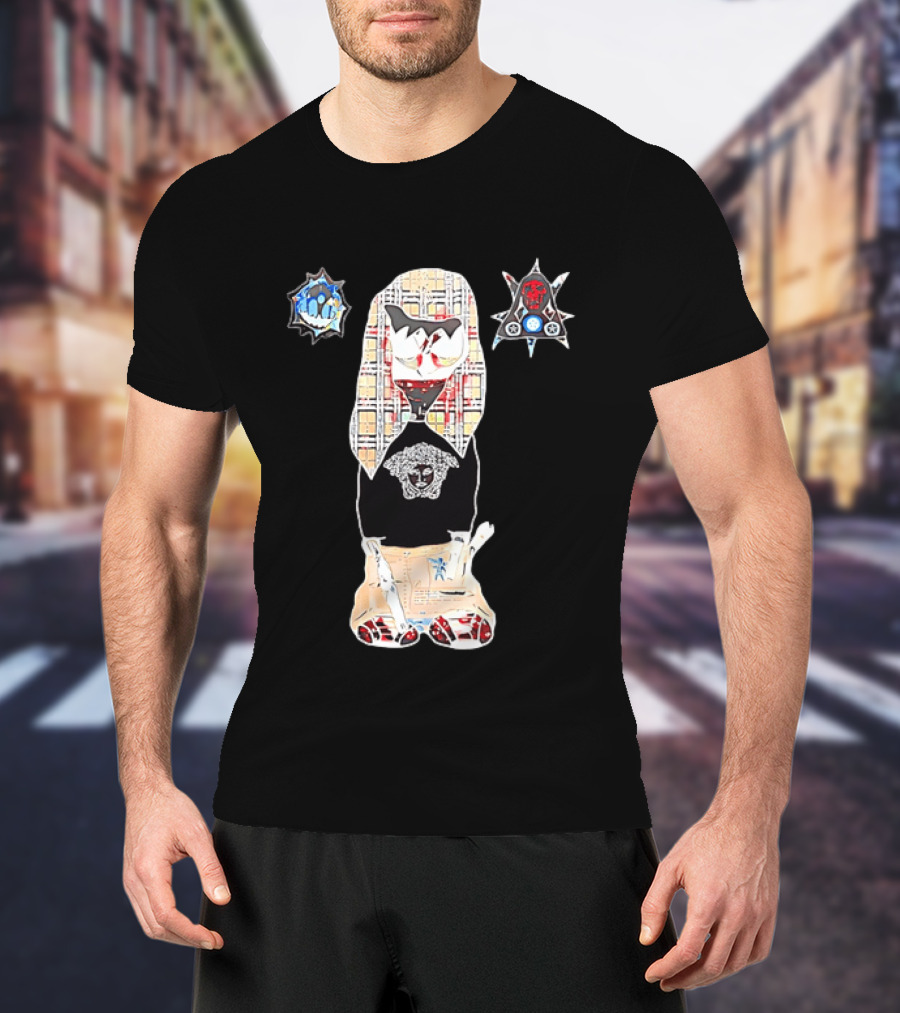 Medusa Head Cotton Streetwear With Plaid Pattern And Abstract T-Shirt