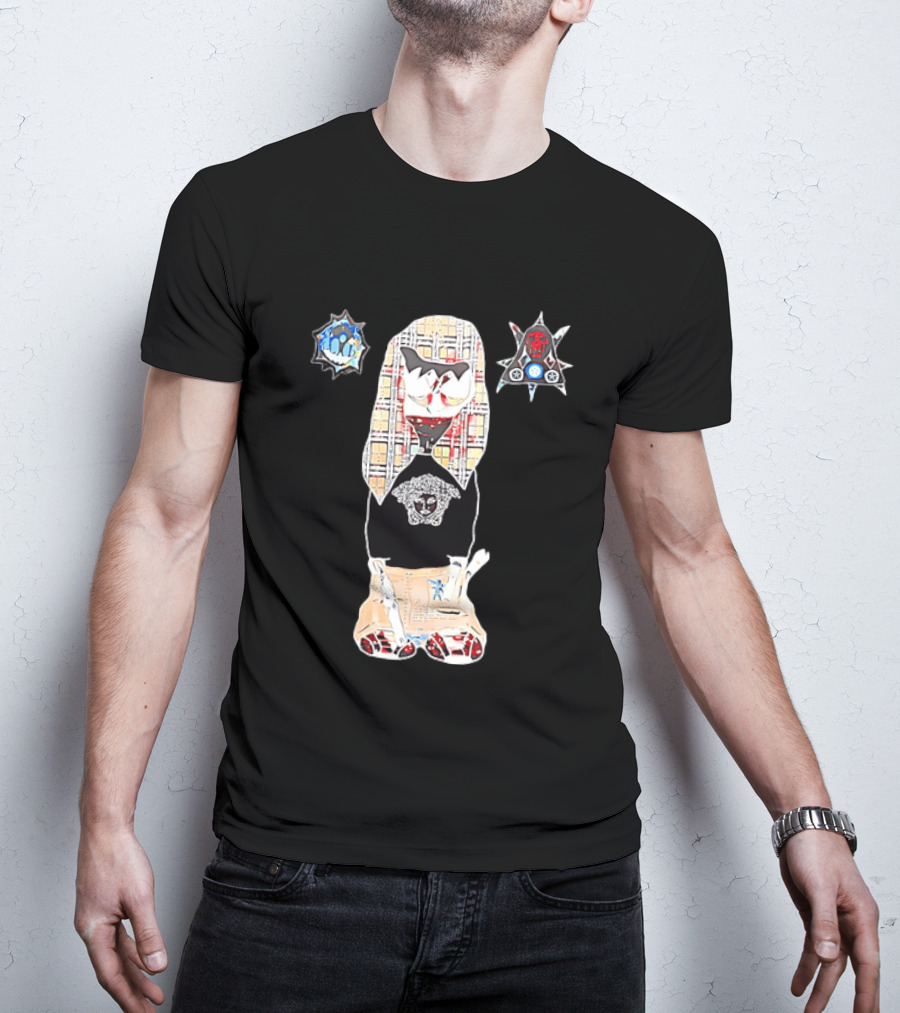 Medusa Head Cotton Streetwear With Plaid Pattern And Abstract T-Shirt
