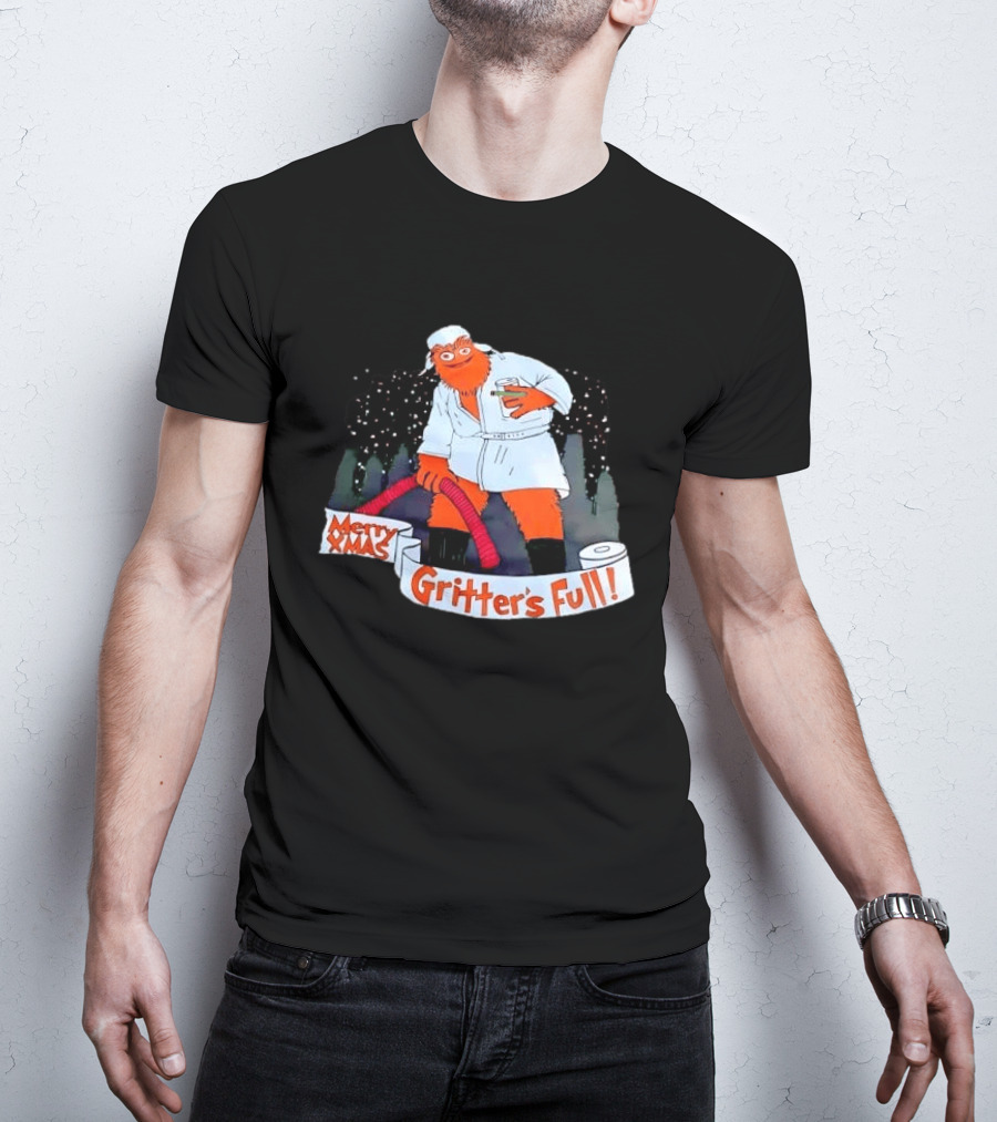 Merry Xmas Gritters Full Cartoon Orange Bathrobe Holding Hose T-Shirt