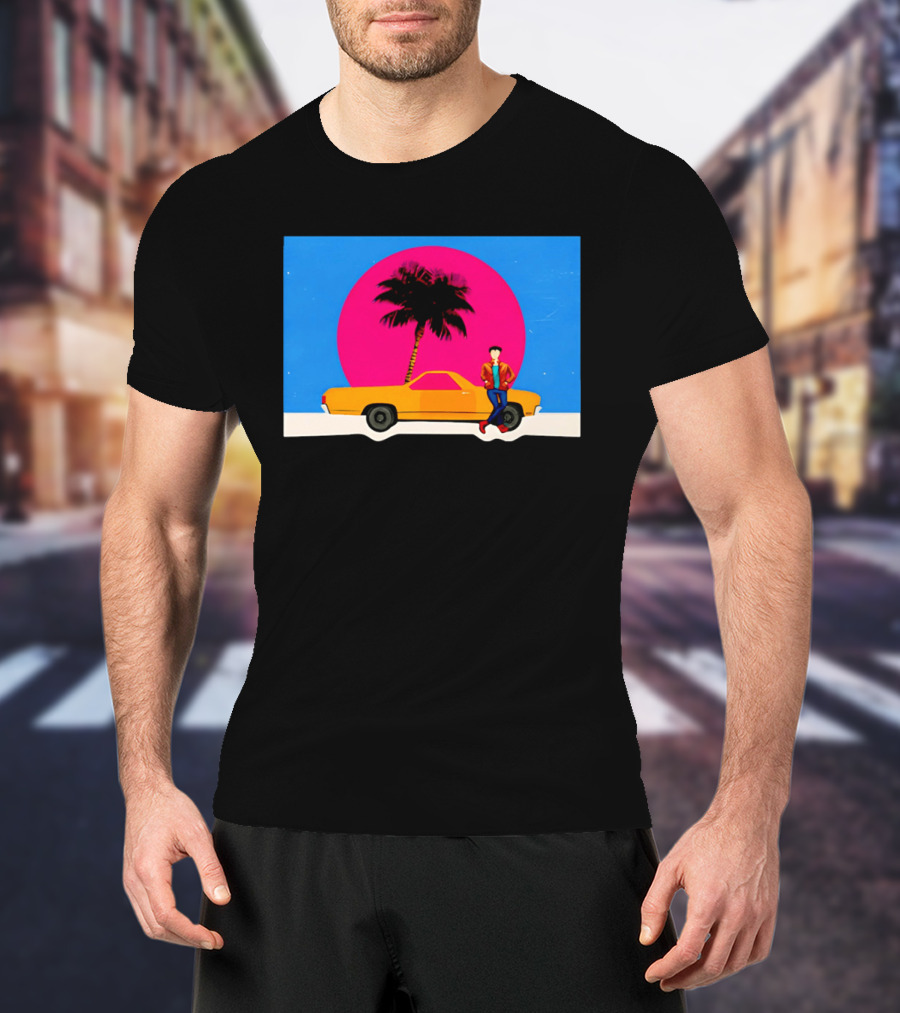 Yellow Car Palm Tree Retro Sunset Aesthetic T-Shirt