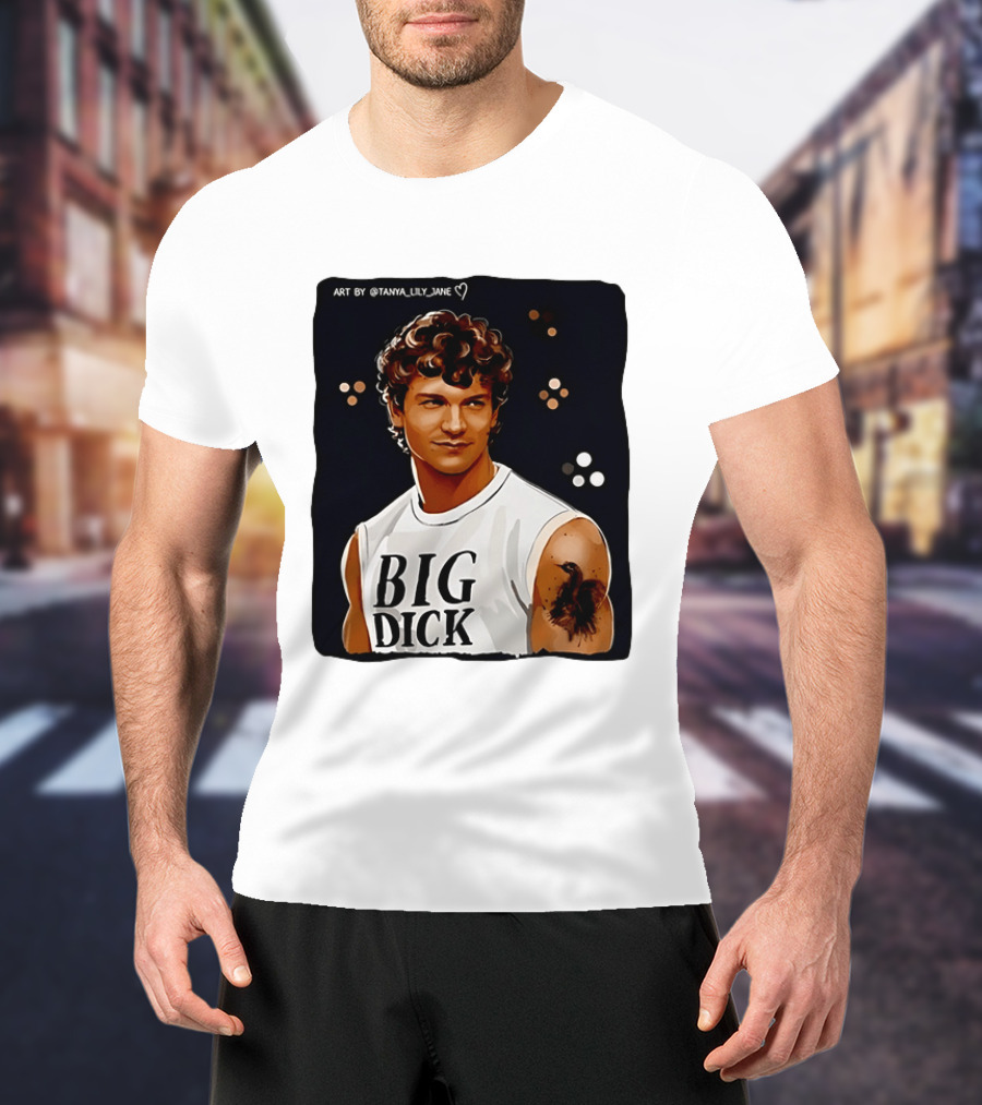 Tanya Lily Jane Big Dick Art Featuring Curly Haired Man T-Shirt