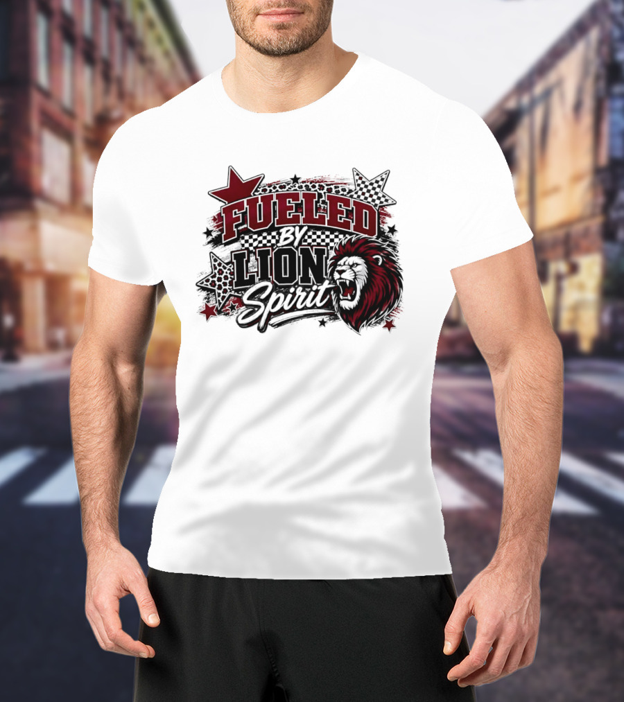 Fueled By Lion Spirit Roaring Head Leopard Patterned Stars Dynamic Energy T-Shirt