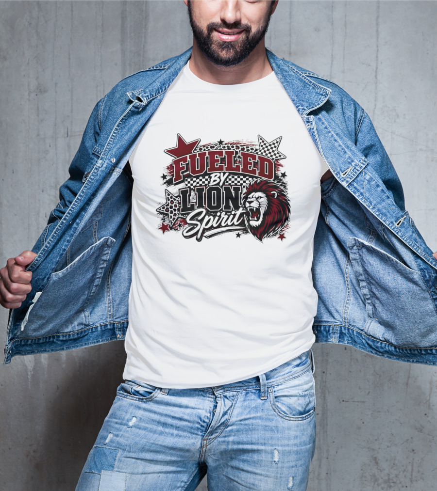 Fueled By Lion Spirit Roaring Head Leopard Patterned Stars Dynamic Energy T-Shirt