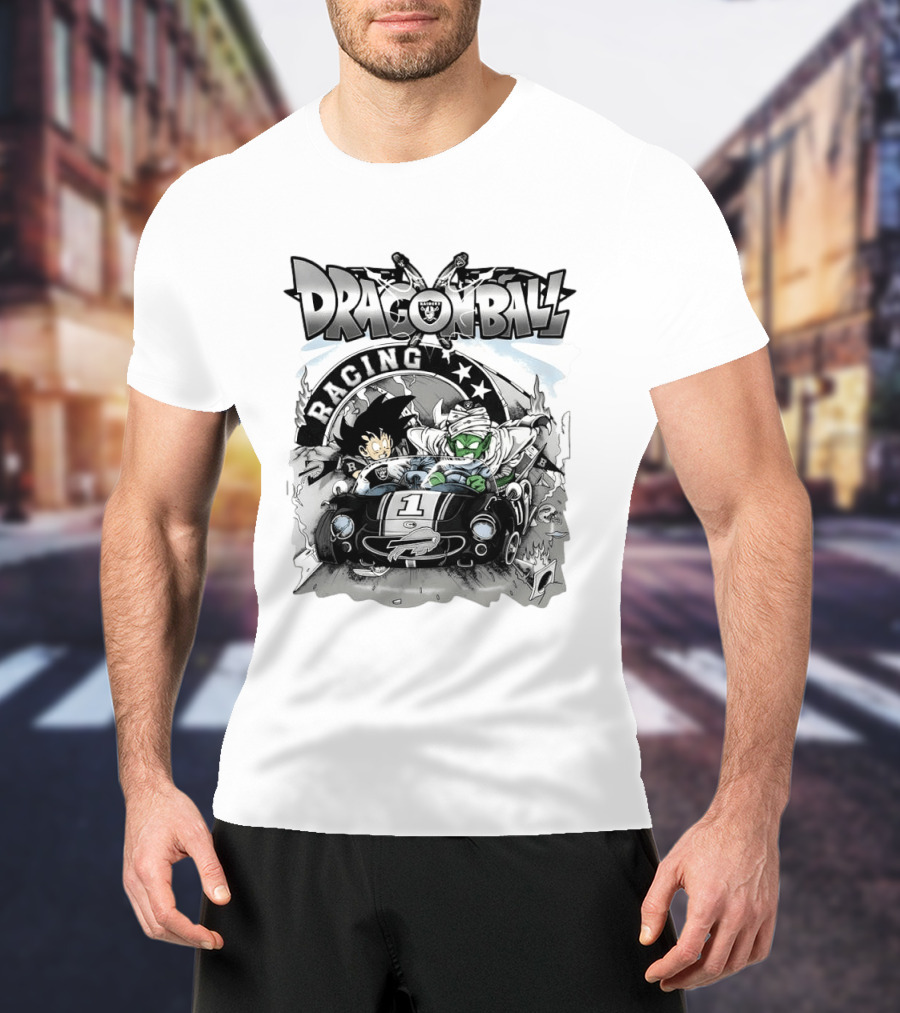 Las Vegas Raiders Dragon Ball Racing Goku Piccolo Driving Black Car Cartoon Raiders NFL T-Shirt