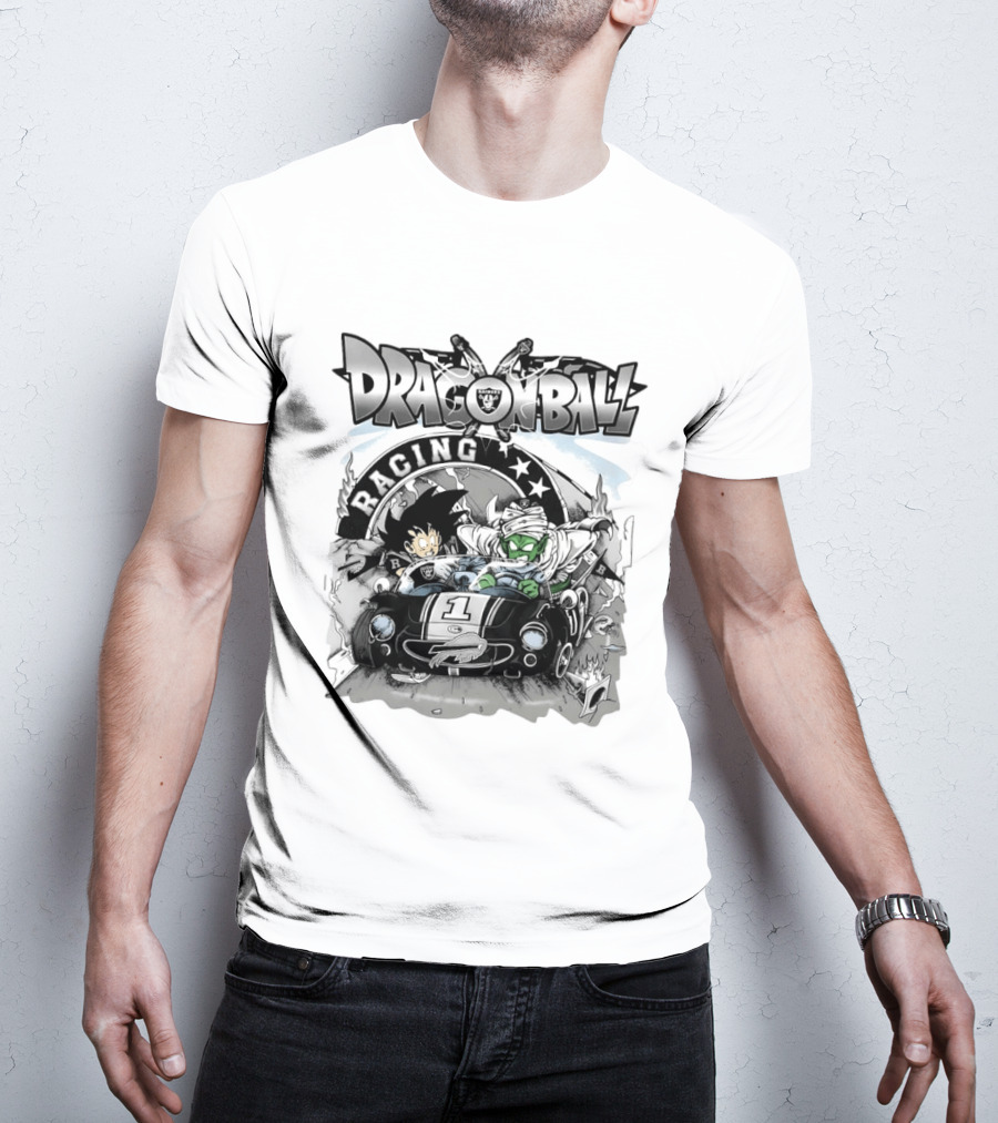 Las Vegas Raiders Dragon Ball Racing Goku Piccolo Driving Black Car Cartoon Raiders NFL T-Shirt