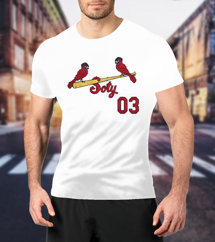 Soty 03 St Louis Cardinals Cartoon Emo Birds On Baseball Bat T-Shirt