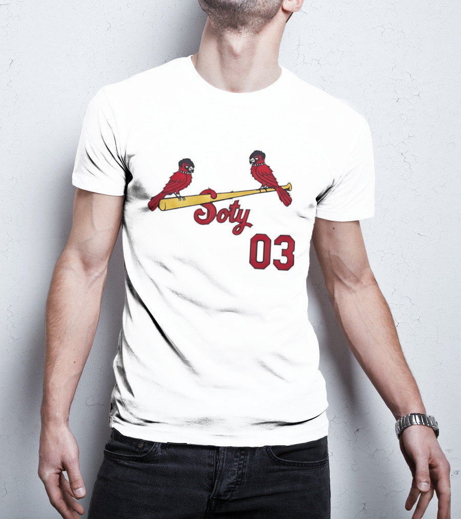 Soty 03 St Louis Cardinals Cartoon Emo Birds On Baseball Bat T-Shirt