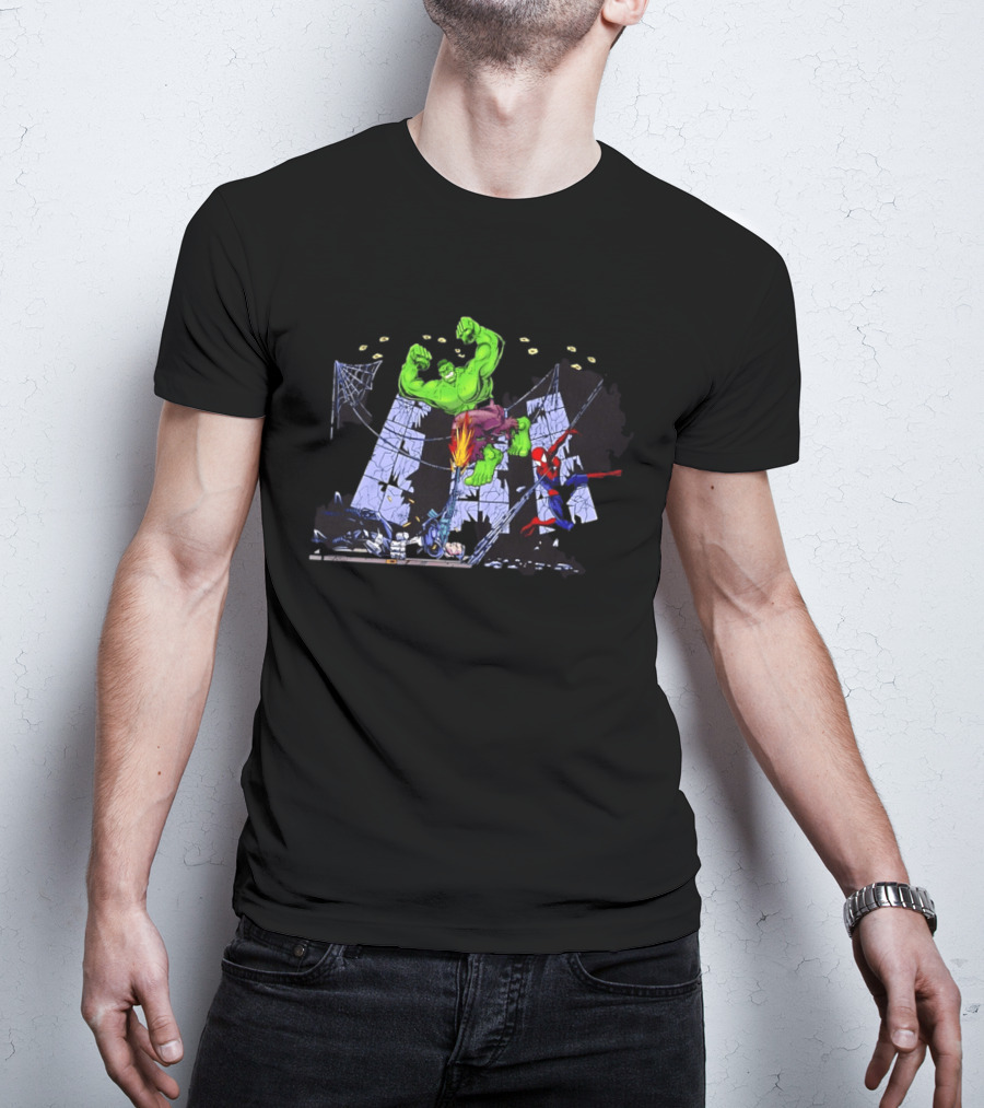 Battle Royale Hulk Vs Spider Man And Punisher Epic Showdown T-Shirt