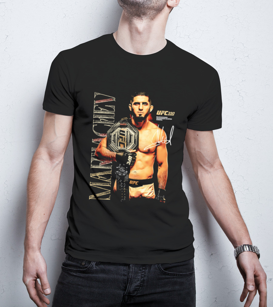 Islam Makhachev UFC Champion Signature Autograph Belt T-Shirt