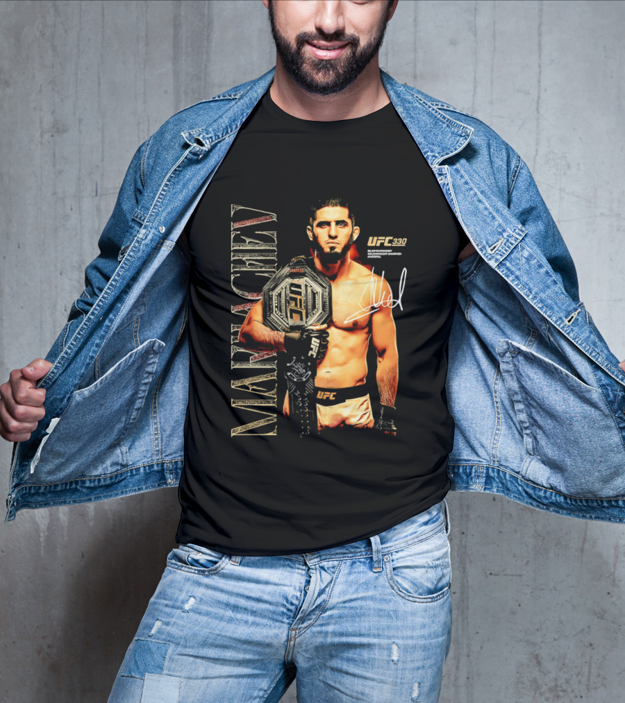 Islam Makhachev UFC Champion Signature Autograph Belt T-Shirt