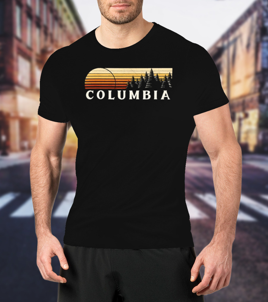 Columbia Sunset Pine Trees Forest Distressed T-Shirt