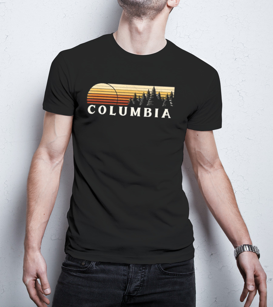 Columbia Sunset Pine Trees Forest Distressed T-Shirt