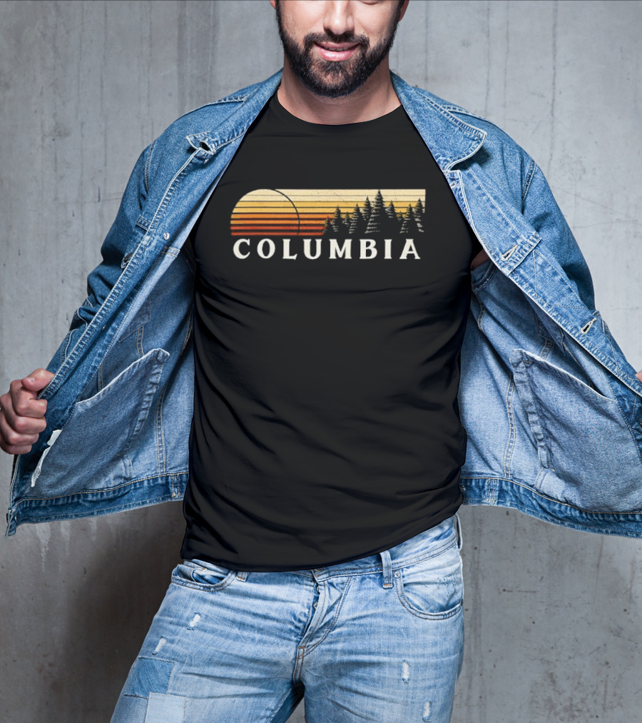 Columbia Sunset Pine Trees Forest Distressed T-Shirt