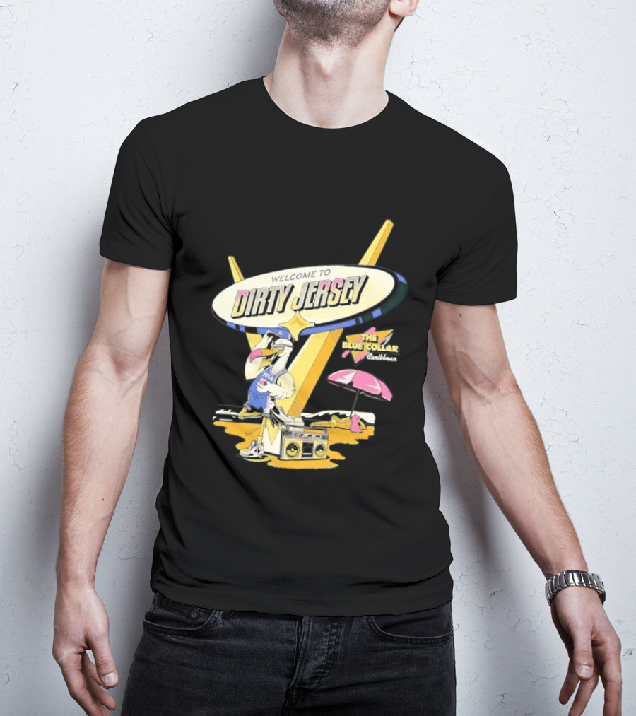 Philadelphia 76ers Welcome To Dirty Jersey Blue Collar Caribbean Cartoon Seagull Beach Boombox T-Shirt
