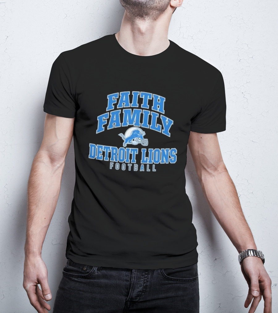 Faith Family Detroit Lions Football Helmet Silver Arc T-Shirt