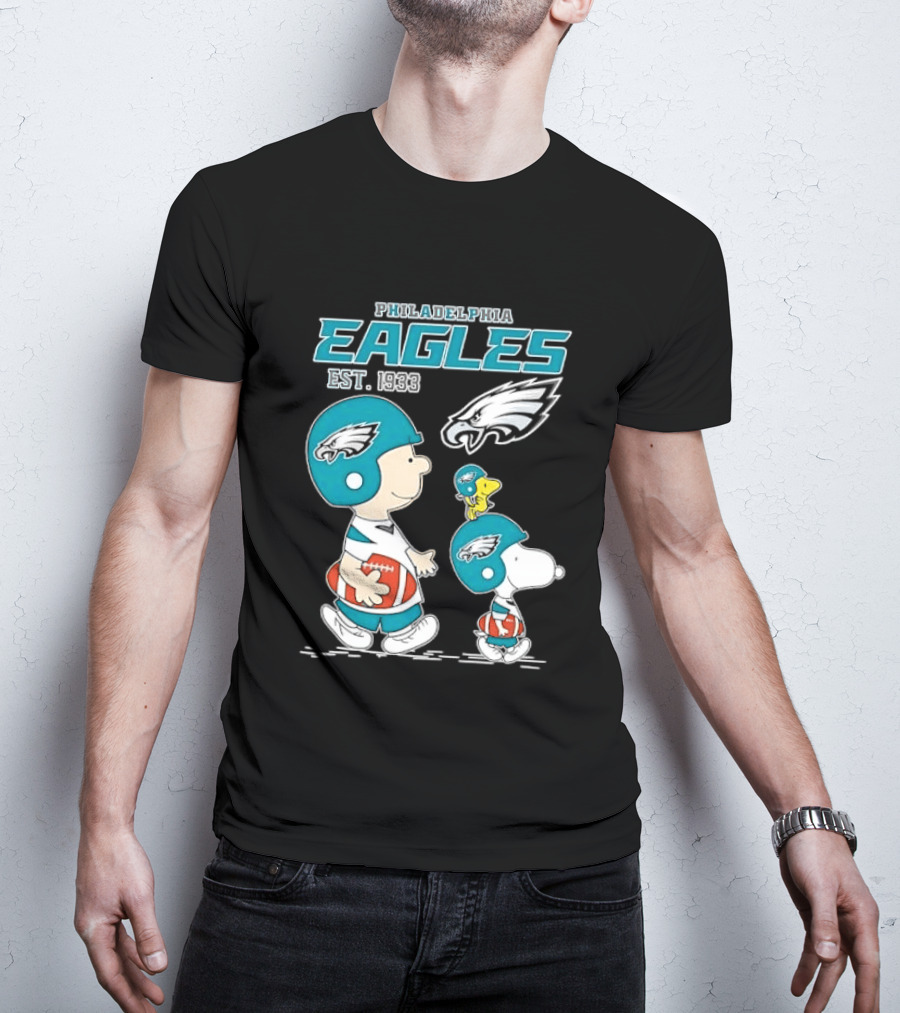 Philadelphia Eagles Est 1933 Cartoon Boy Dog Helmets Footballs T-Shirt