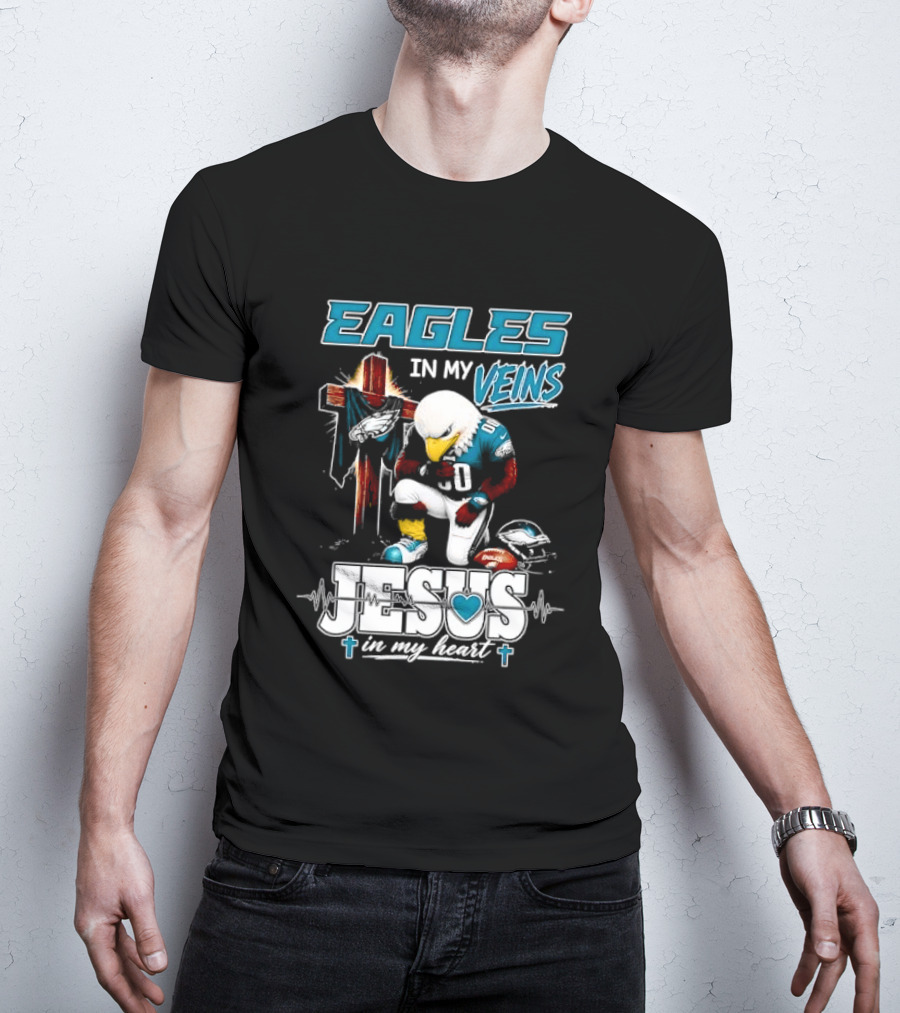 Eagles In My Veins Jesus In My Heart Kneeling Cross Football Helmet T-Shirt