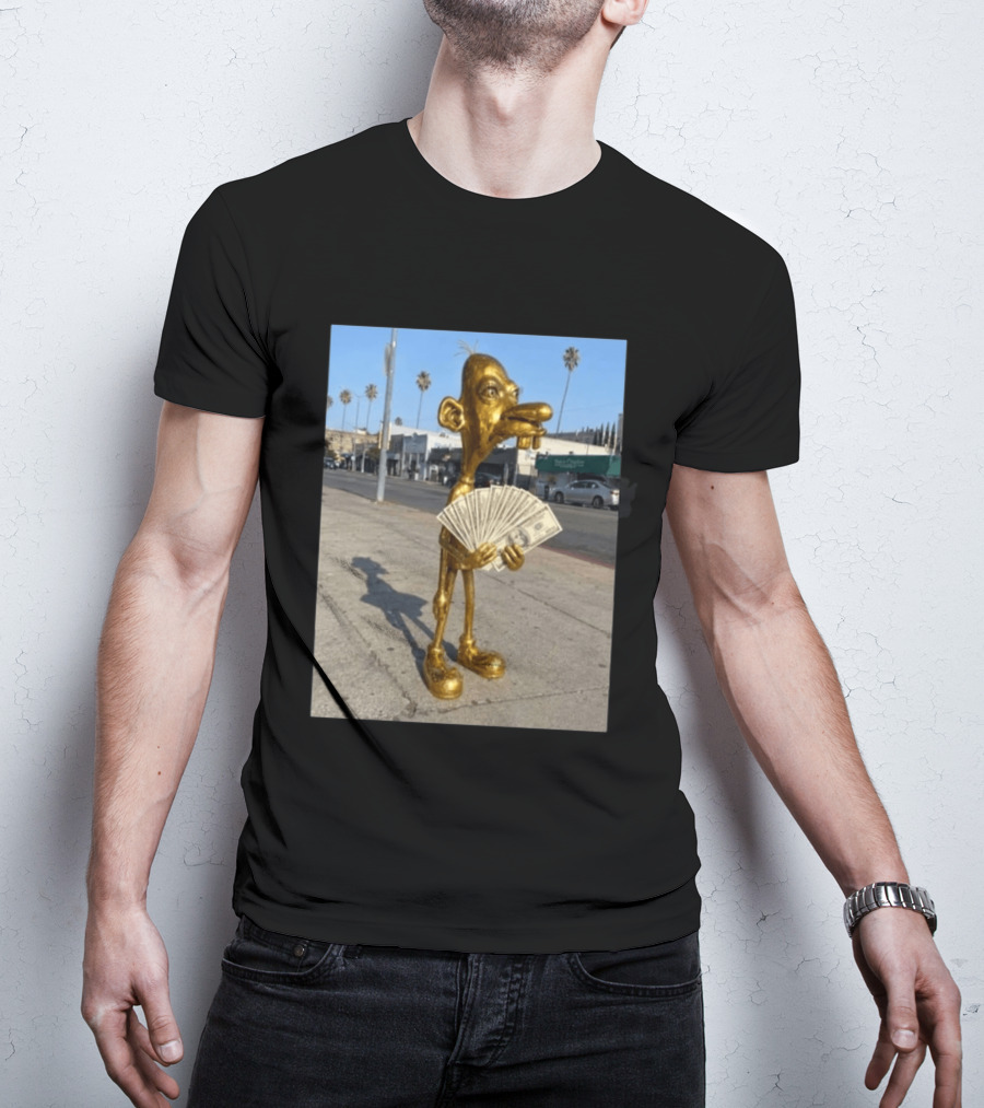 Rich Neegy Golden Cartoon Character Holding Cash On Street T-Shirt
