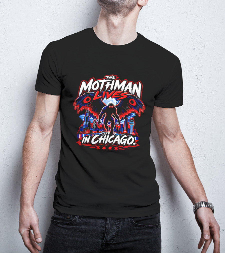 The Mothman Lives In Chicago Urban Legend Skyline Paranormal Mythology T-Shirt