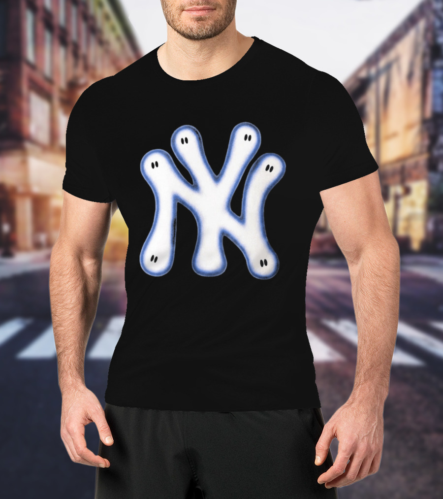 NY Yankees Wash Ghost Airbrush Logo Ghostly NY Yankees T-Shirt
