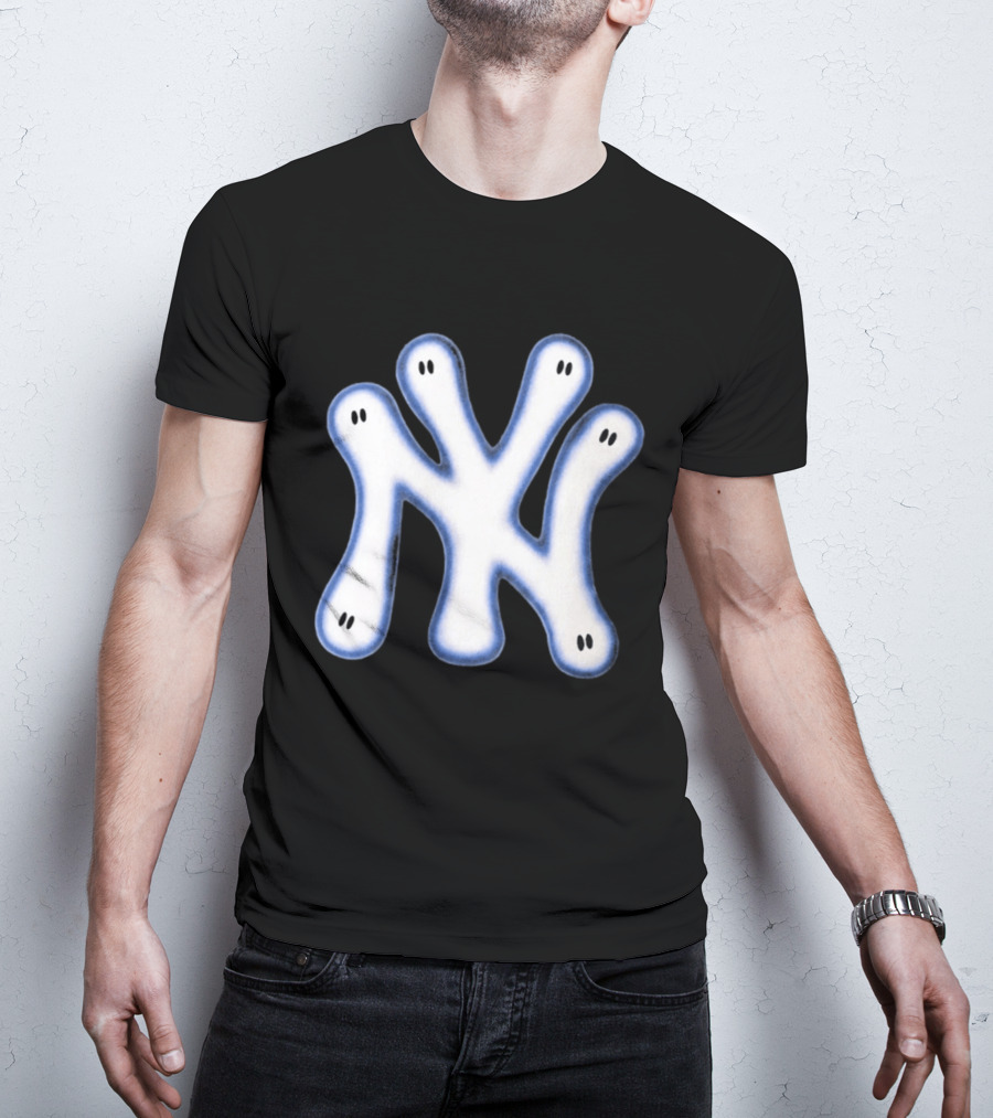 NY Yankees Wash Ghost Airbrush Logo Ghostly NY Yankees T-Shirt