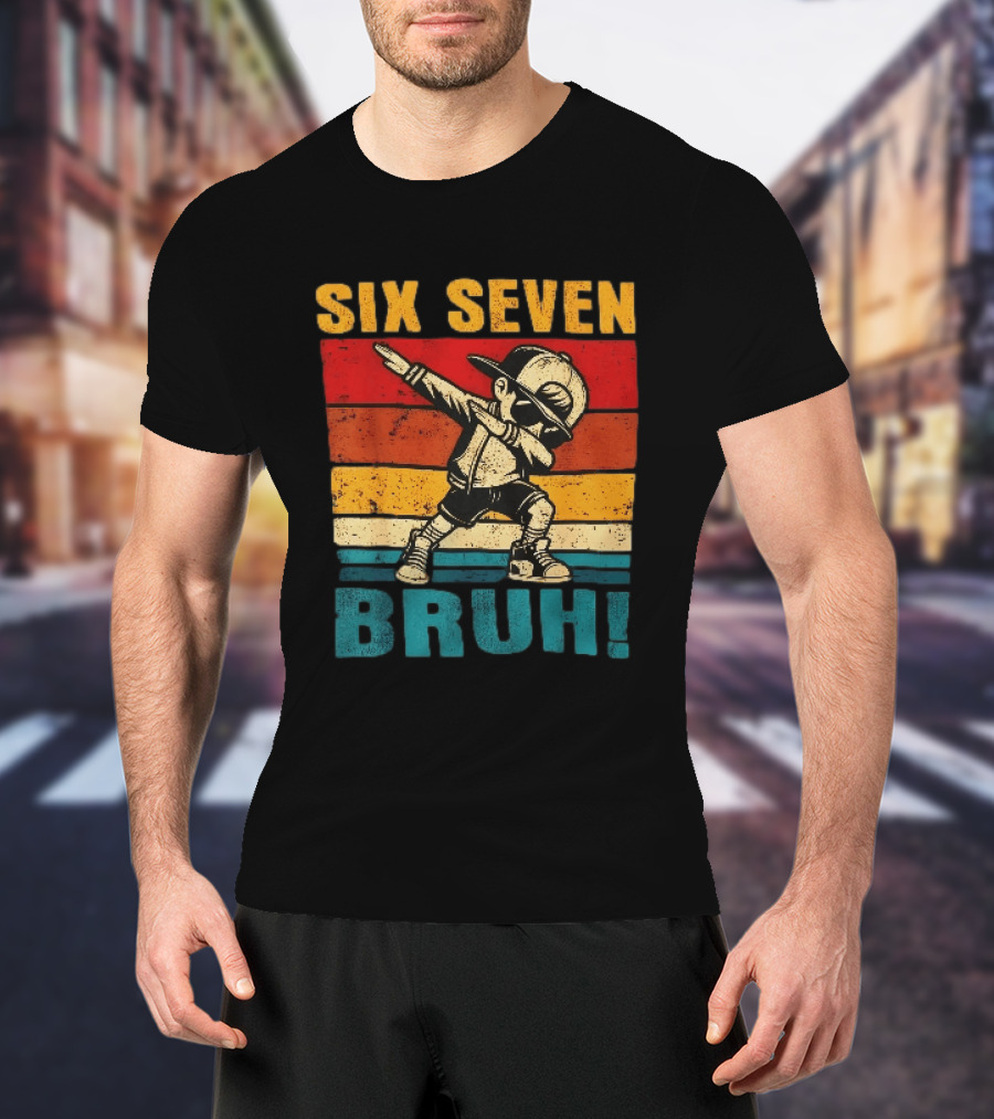 Six Seven Bruh Dabbing Vintage Stripes Kid Dance Cap T-Shirt