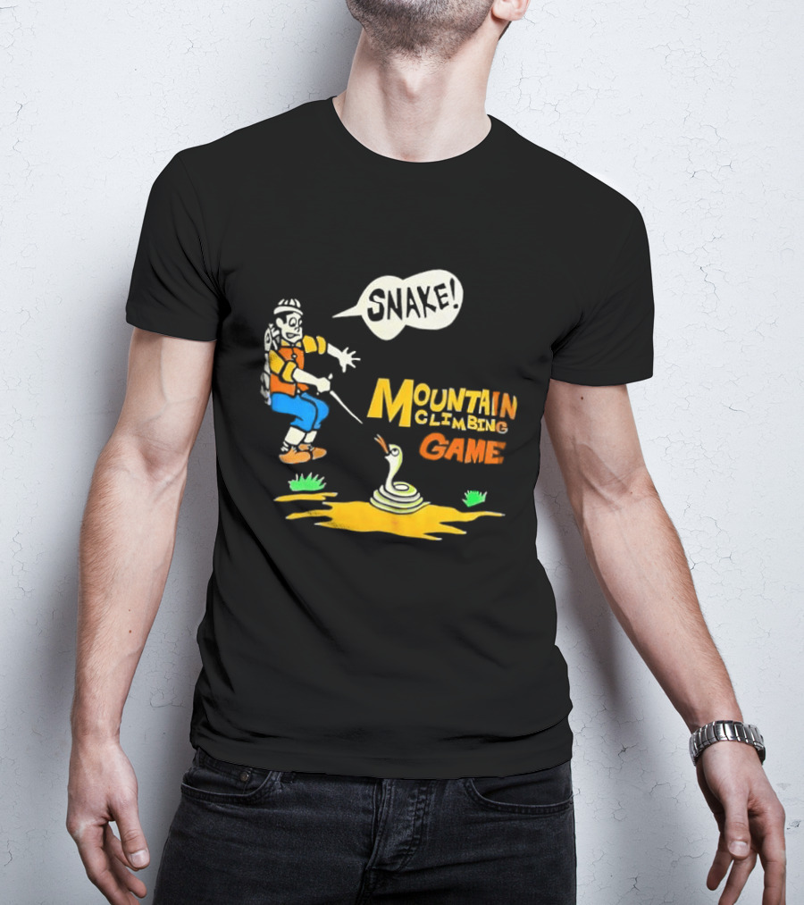 Snake Mountain Climbing Game Startled Climber Coiled Serpent Cartoon T-Shirt