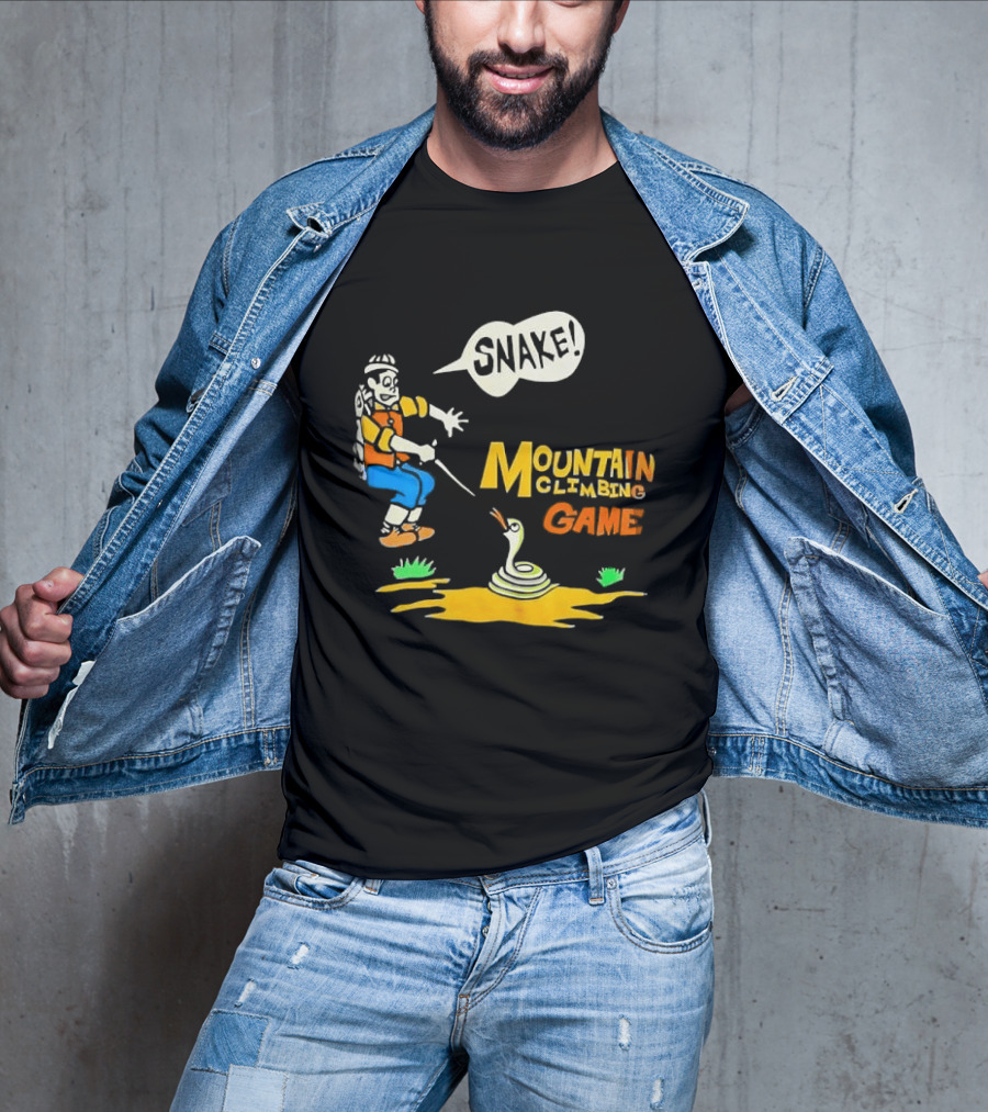 Snake Mountain Climbing Game Startled Climber Coiled Serpent Cartoon T-Shirt