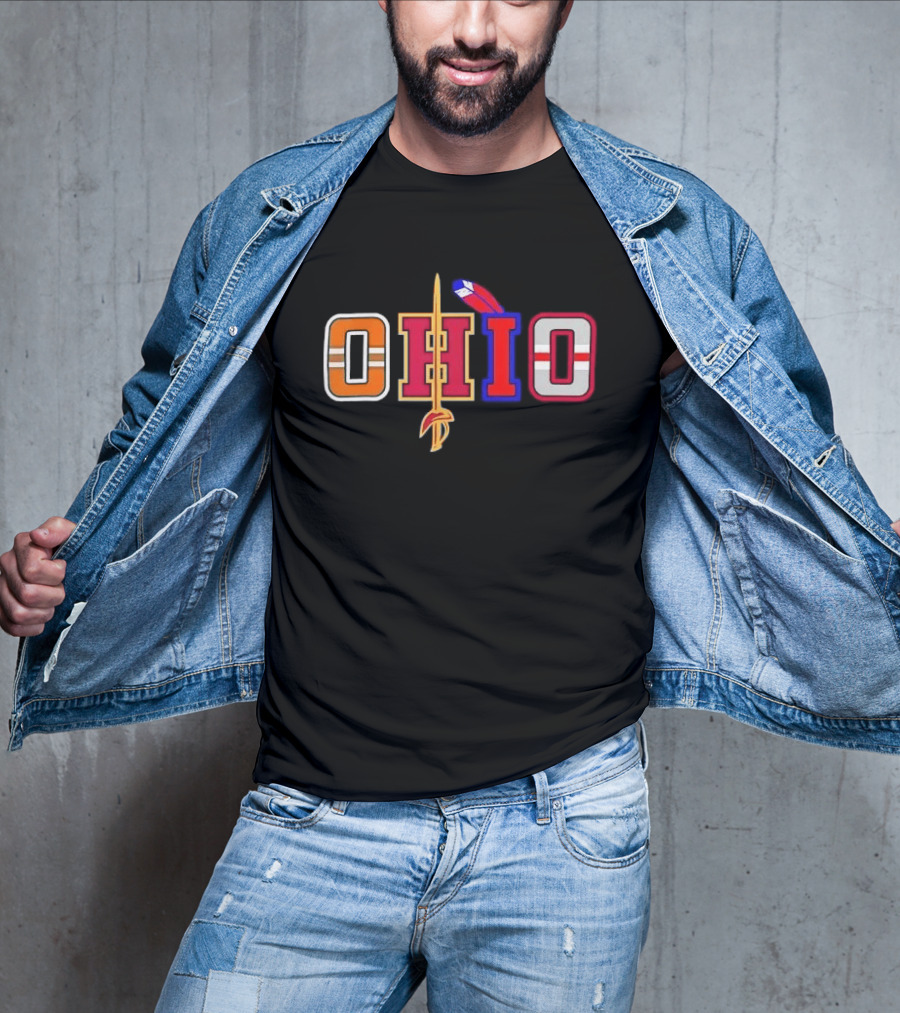 Ohio Cleveland Sports Letter Block Sword Feather T-Shirt