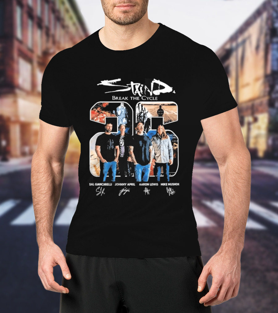 Staind Break The Cycle 23 Sal Giancarelli Johnny April Aaron Lewis Mike Mushok Signatures Rock Band T-Shirt