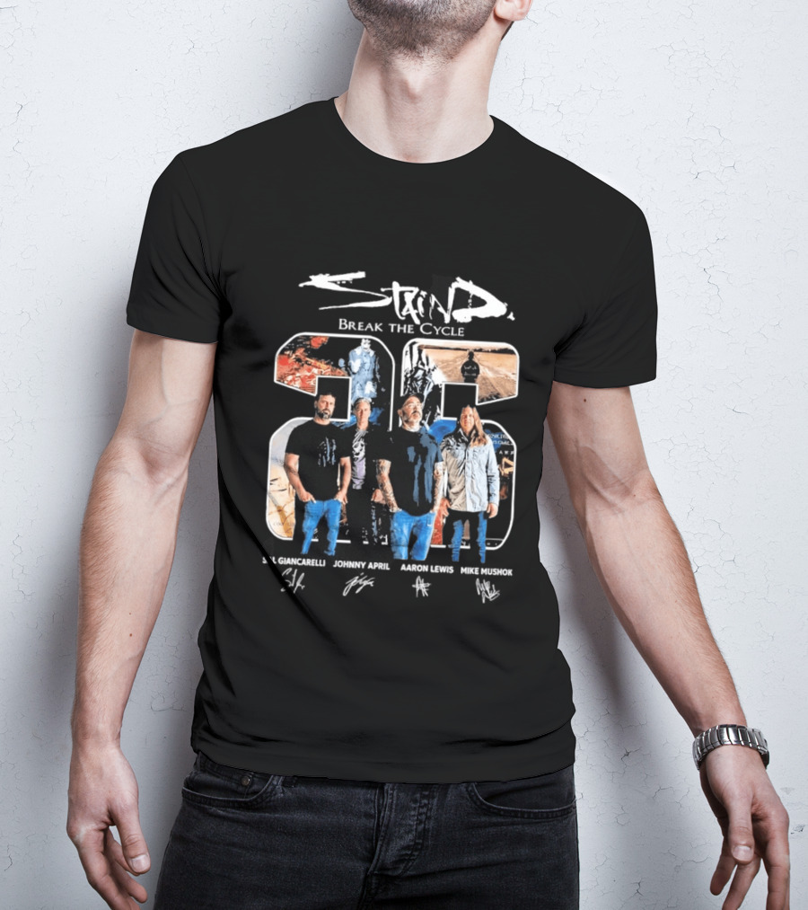 Staind Break The Cycle 23 Sal Giancarelli Johnny April Aaron Lewis Mike Mushok Signatures Rock Band T-Shirt