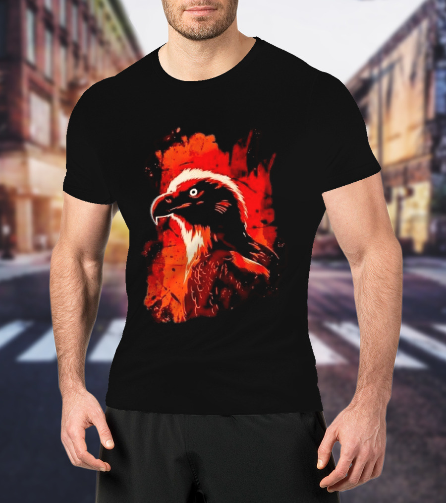 Stylized Bearded Vulture Head Fiery Orange Watercolor Art Bird Wildlife T-Shirt