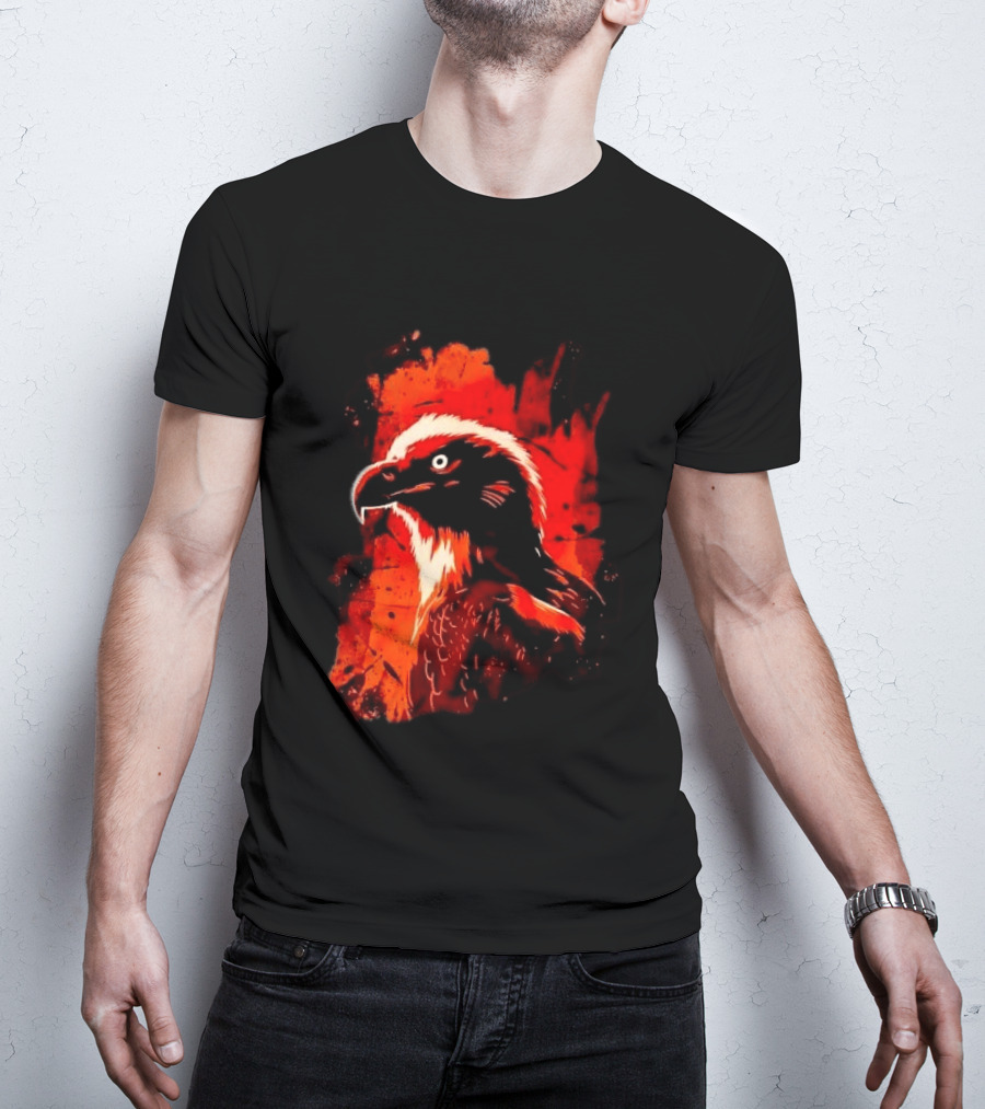 Stylized Bearded Vulture Head Fiery Orange Watercolor Art Bird Wildlife T-Shirt